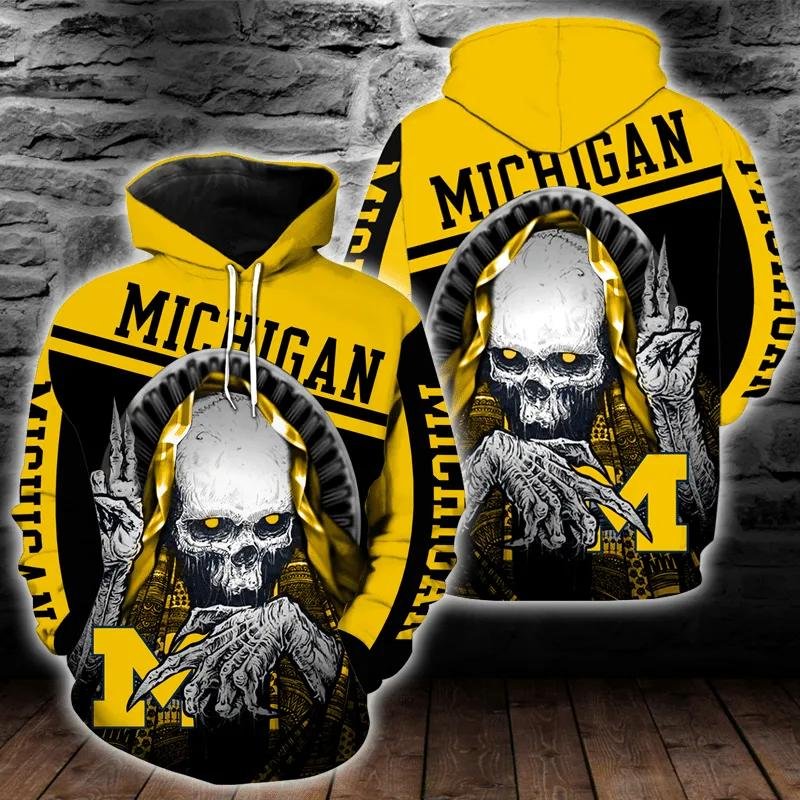 Michigan Wolverines Skull 3D Hoodie Michigan Wolverines Gifts For Him