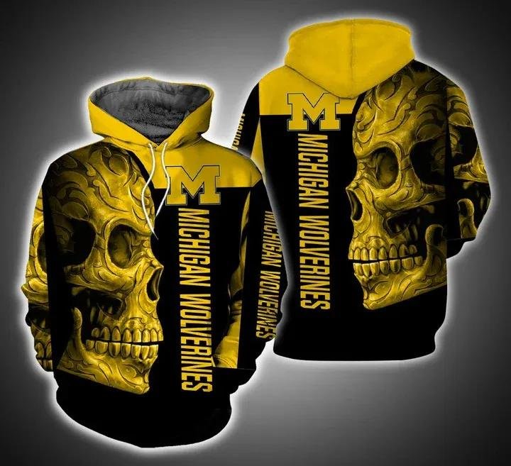 Michigan Wolverines Skull For Fan 3D Hoodie Cool Michigan Wolverines Gifts